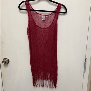 Baja Blue Women’s Red Mesh Fringe Tank Top